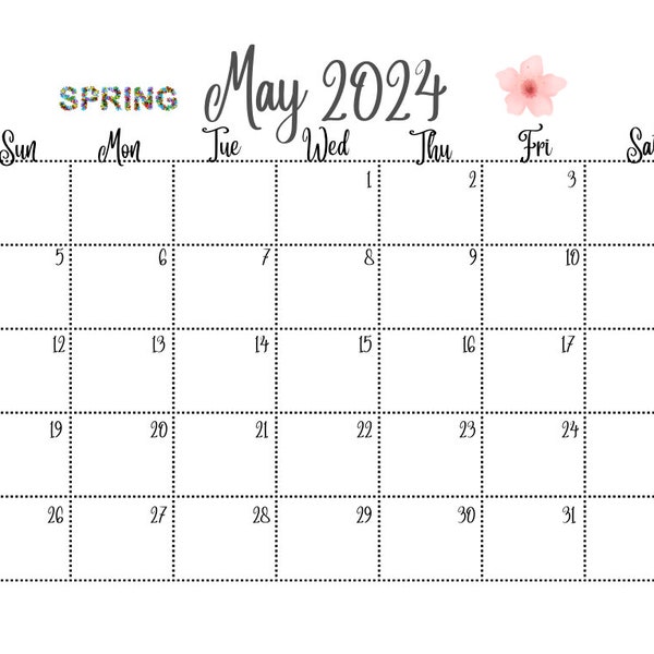 Printable Minimalist Spring themed May 2024 Calendar|desk calendar|productivity calendar