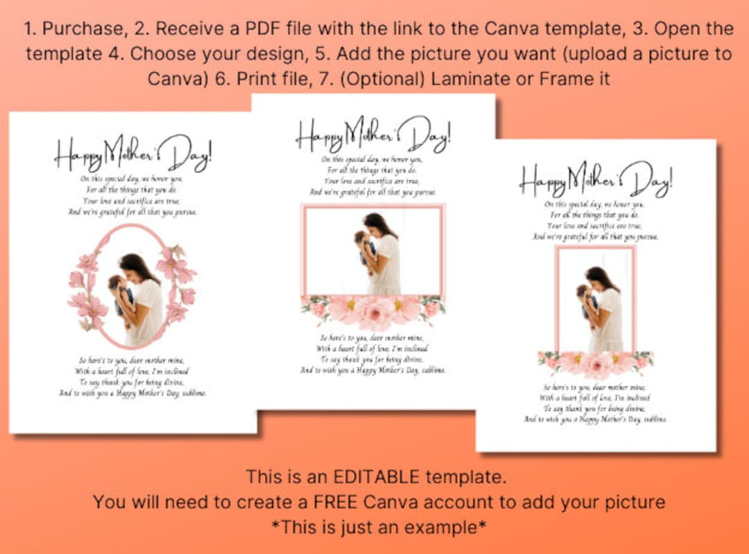 Editable Canva Template|printable Mother's Day Picture Frame Gift- 3 ...