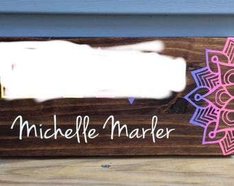 Custom painted consultant clothing boutique sign with mandala design