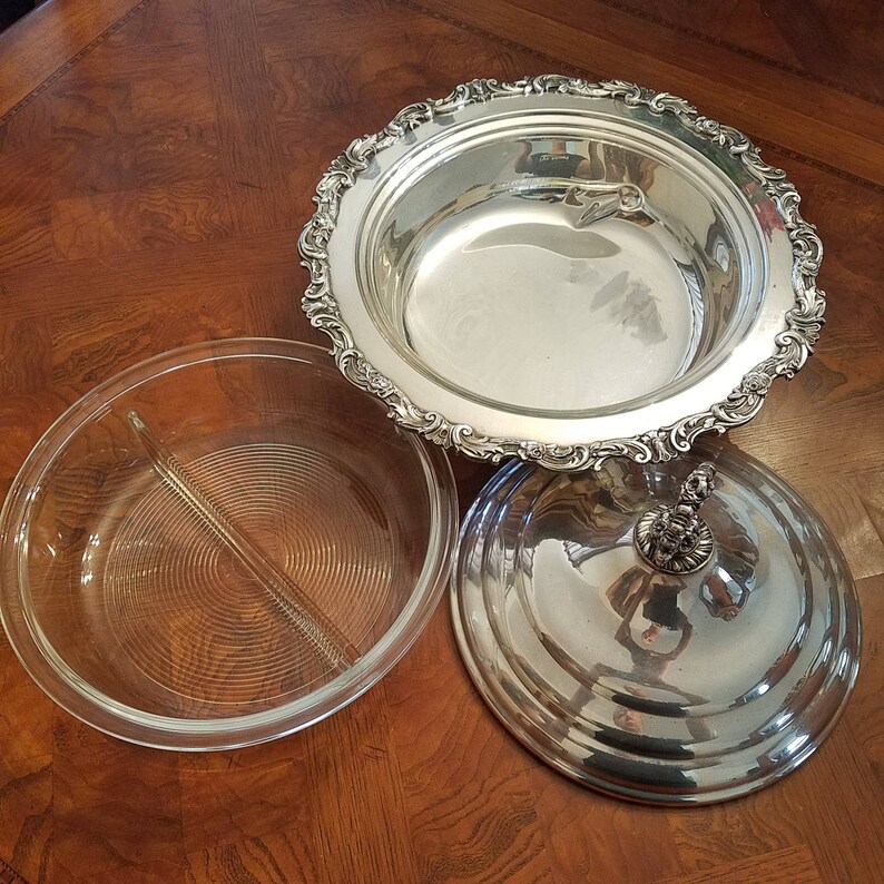 Vintage Silver Plate Buffet Stand / Round Pyrex Glass Baking Etsy