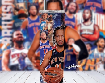 Vaso térmico de 590 ml inspirado en Jalen Brunson: regalo personalizado para aficionados al baloncesto.
