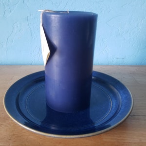 3 round, scented pillar candles 3 in x 6 in Handcrafted by a 3rd generation family owned business long burning and lightly scented Blue/Honeysuckle