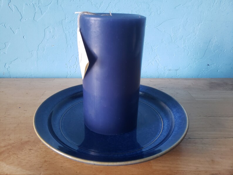 3 round, scented pillar candles 3 in x 6 in Handcrafted by a 3rd generation family owned business long burning and lightly scented Blue/Honeysuckle