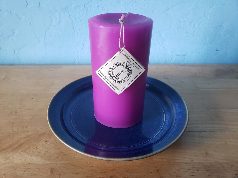 3 round, scented pillar candles 3 in x 6 in Handcrafted by a 3rd generation family owned business long burning and lightly scented Lavender/Lavender