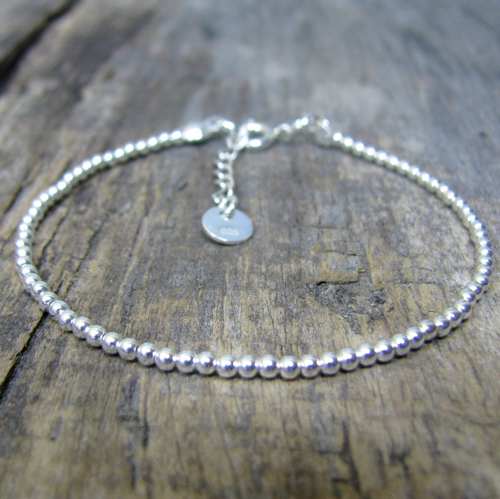 Dainty Sterling Silver Bracelet Sterling Silver 2mm Beaded Etsy