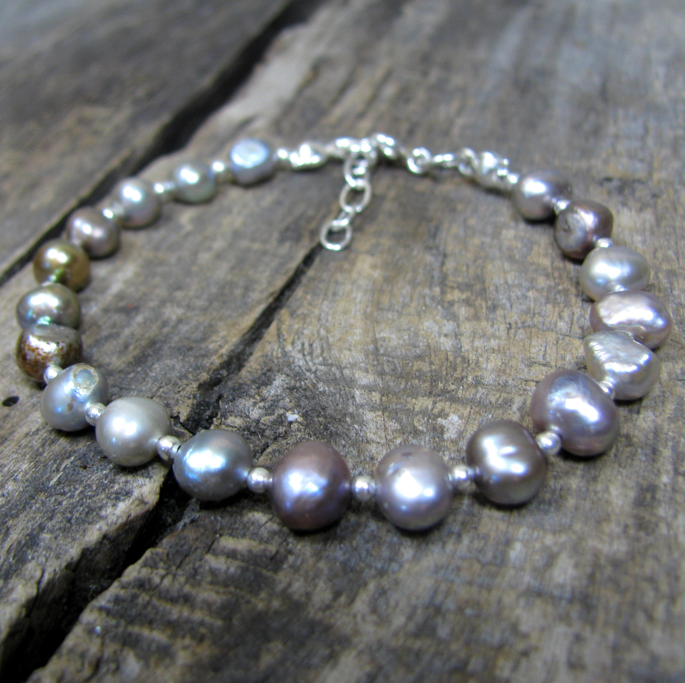Gray Pearl Bracelet Sterling Silver Natural Pearl Bracelet Etsy