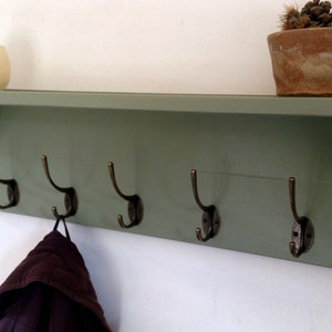 Coat Rack With Shelf Rustic hallway hanger Handmade Entryway with vintage hooks Clothing rack distressed shabby chic antique Green coat rack