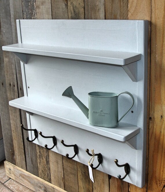 Handmade Wooden Shelf Unit With Hooks Wall Shelving Image 0