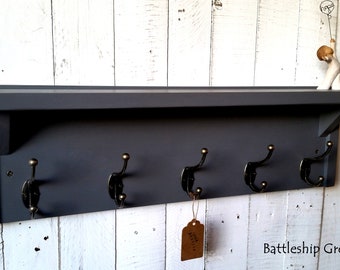 Grey Coat Rack With Shelf Solid Wood Vintage Rustic Antique Hooks Coat Rack and Shelf Coat Hooks and Shelf Hallway Hanger Grey Anthracite Etsy UK