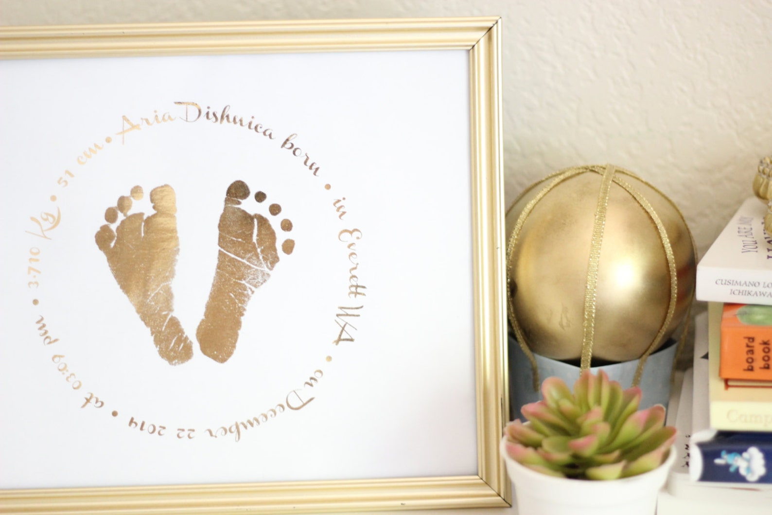 Baby Footprints & Birth Stats Gold Foil Print Etsy