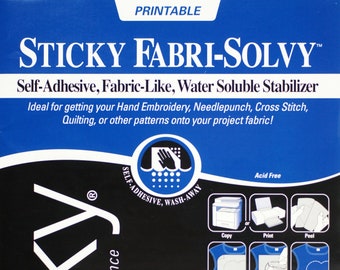 Sulky Sticky Fabri-Solvy, Twelve 8.5x11 sheets, Printable, Water Soluble Stabilizer, Dissolvable fabric, 457-02