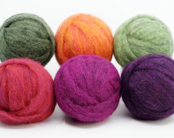 Carded Corriedale Collection - Spring Colors, Six Colors, Six Ounces for Needle Felting