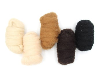 Animal Tones Carded Corriedale Collection, 5 Colors,  4.4  Ounces for Needle and Wet Felting