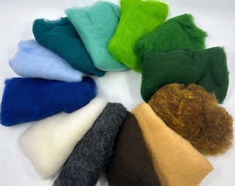 Landscape Collection Carded Short Fiber 23 Micron Merino for Needle Felting Painting with Wool