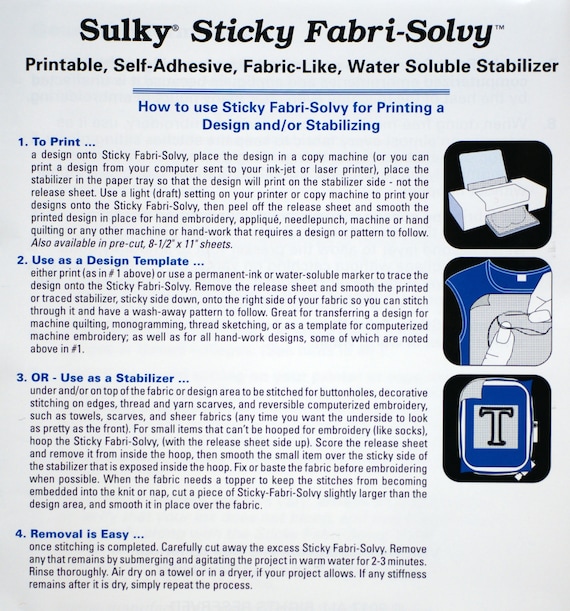 Sulky Sticky Fabri-solvy, 20x36, Printable, Water Soluble Stabilizer,  Dissolvable Fabric, 457-01 