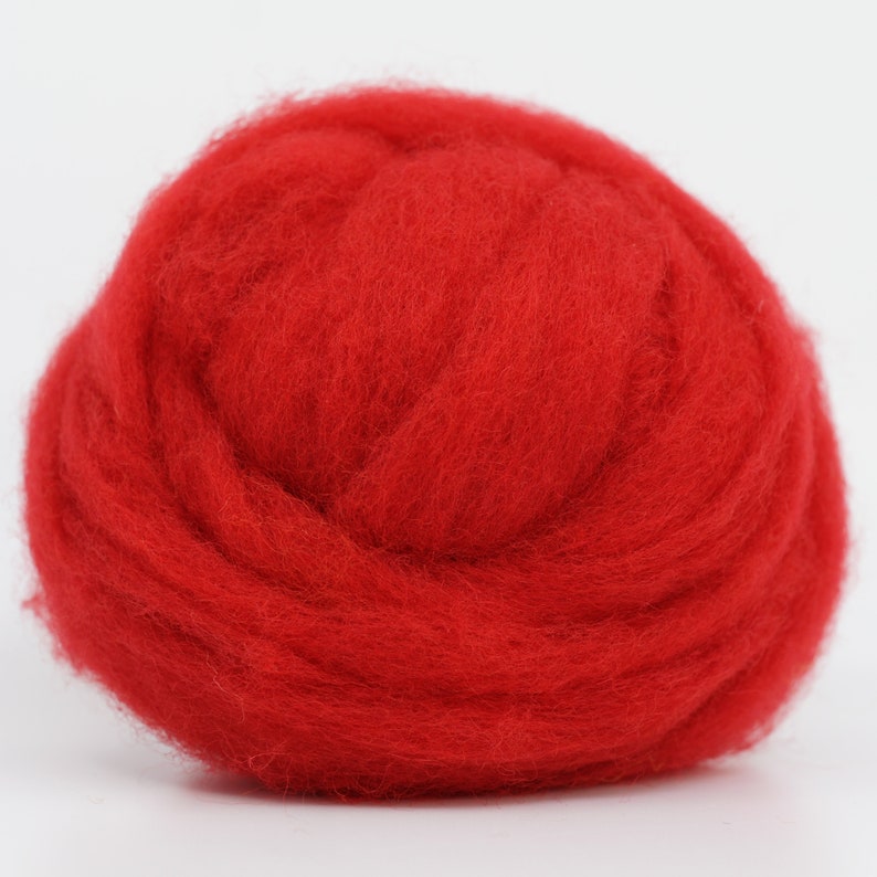 Bulky Carded Corriedale One Ounce for Needle Felting Scarlet