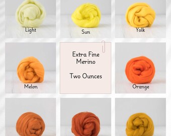 Extra Fine Merino Two Ounces Shades of Yellow and Orange for Felting, Spinning, and Fiber Arts