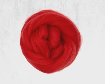 Two Ounces Extra Fine Merino Wool Roving Sugar Candy, Color Scarlet