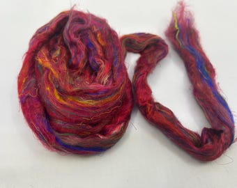 Salsa Sari Silk Roving – Recycled Hand Dyed Fiber for Needle Felting, Spinning, and Fiber Arts