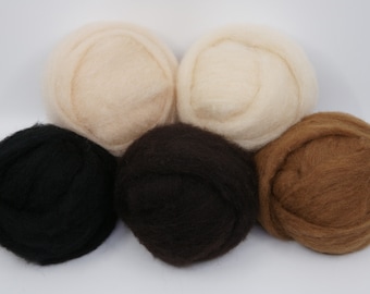 Animal Tones Carded Corriedale Collection, 5 Colors,  4.4  Ounces for Needle and Wet Felting