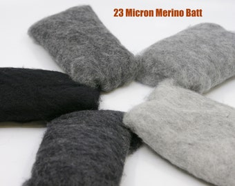 Shades of Gray and Black Carded Short Fiber 23 Micron Merino Batt for Needle Felting Painting with Wool