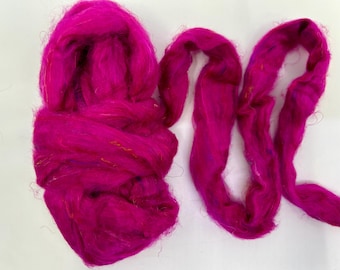 Punch Sari Silk Roving – Recycled Hand Dyed Fiber for Needle Felting, Spinning, and Fiber Arts