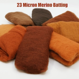 Shades of Brown Carded Short Fiber 23 Micron Merino Batt for Needle Felting Painting with Wool