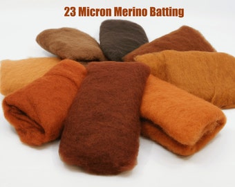 Shades of Brown Carded Short Fiber 23 Micron Merino Batt for Needle Felting Painting with Wool