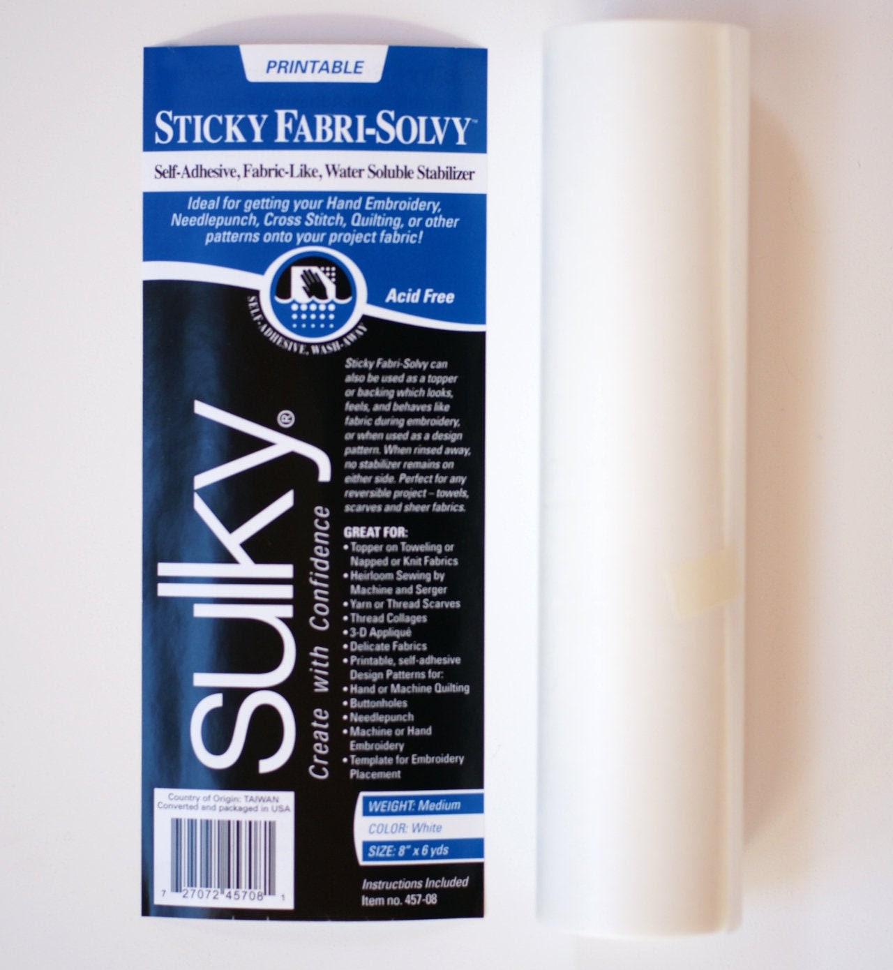 Sulky Sticky FabriSolvy, 8 inch roll x 6 yards, Printable, Water