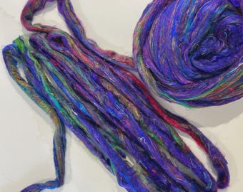 Aquarium Sari Silk Roving – Recycled Hand Dyed Fiber for Needle Felting, Spinning, and Fiber Arts