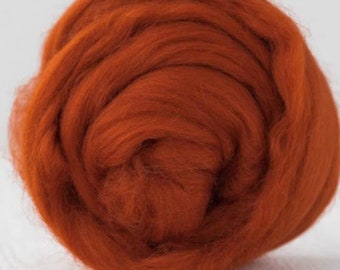 Two Ounces Extra Fine Merino Wool Roving Color Rust for Felting and Spinning