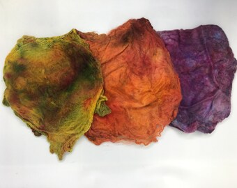 Tentakulum Hand Dyed Mawata Silk Hankies Collection 21 Grams for Felting, Spinning, Paper Making, Silk Fusion, and More!