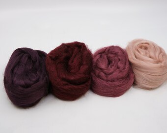 Berries Tussah Silk Collection Four Colors Two Ounces for Wet Felting, Needle Felting, Spinning, Paper Making, Silk Paper
