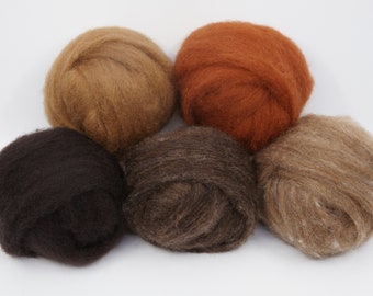 Tawny Tones Carded Corriedale Collection, 5 Colors,  4.4  Ounces for Needle and Wet Felting