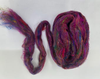 Salsa Sari Silk Roving – Recycled Hand Dyed Fiber for Needle Felting, Spinning, and Fiber Arts