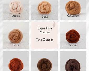 Extra Fine Merino Two Ounces Shades of Warm Brown for Felting, Spinning, and Fiber Arts