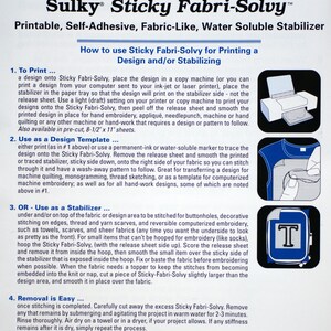 Sulky Sticky Fabri-solvy, Twelve 8.5x11 Sheets, Printable, Water ...