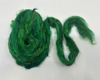 Rainforest Sari Silk Roving – Recycled Hand Dyed Fiber for Needle Felting, Spinning, and Fiber Arts