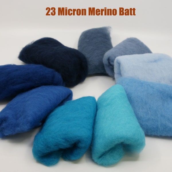 Shades of Blue Carded Short Fiber 23 Micron Merino Batt for Needle Felting Painting with Wool