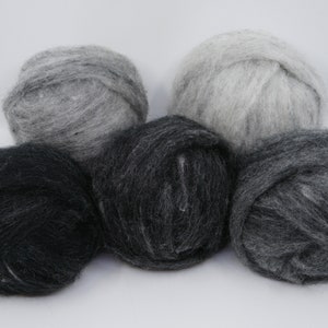 Shades of Gray Carded Corriedale 5 Colors 4.4 Ounces  for Needle Felting