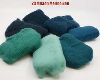 Shades of Blue Green Carded Short Fiber 23 Micron Merino Batt for Needle Felting Painting with Wool