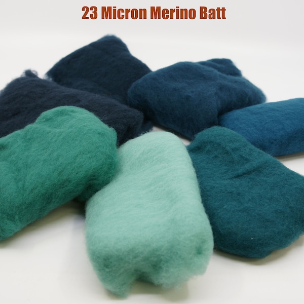 Shades of Blue Green Carded Short Fiber 23 Micron Merino Batt for Needle Felting Painting with Wool