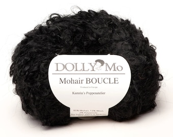 Black DollyMo Mohair Boucle for Waldorf doll hair and wigs, fur, and curls 50 Grams