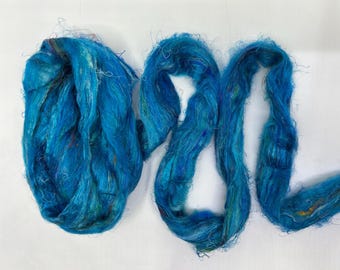Lagoon Sari Silk Roving – Recycled Hand Dyed Fiber for Needle Felting, Spinning, and Fiber Arts