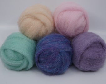 Fairy Tones Carded Corriedale Collection, 5 Colors,  4.4  Ounces for Needle and Wet Felting