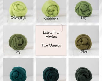 Extra Fine Merino Two Ounces Shades of Green for Felting, Spinning, and Fiber Arts