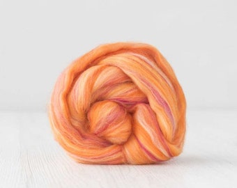 Orange Sunset Extra Fine Merino 50 Grams 19 Micron  for Needle and Wet Felting, Spinning and Fiber Arts