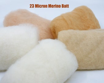 Shades of Cream Carded Short Fiber 23 Micron Merino Batt for Needle Felting Painting with Wool