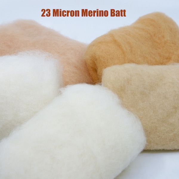 Shades of Cream Carded Short Fiber 23 Micron Merino Batt for Needle Felting Painting with Wool