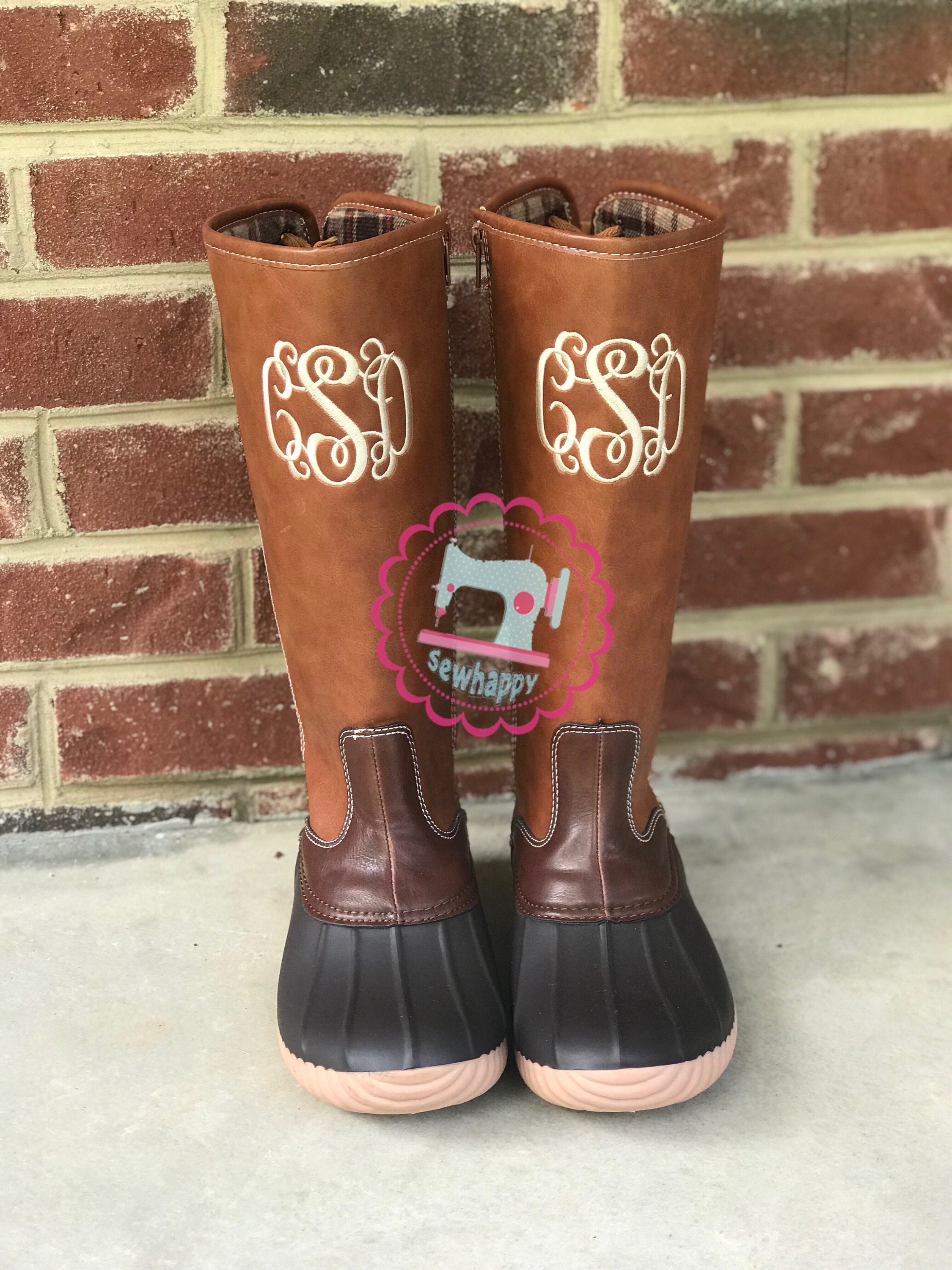 Brown Lace Up monogrammed Tall Duck Boots Rainboots Duck | Etsy
